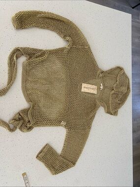 Open-Weave Hooded Knit wrap tie Top metallic gold mesh sheer festival